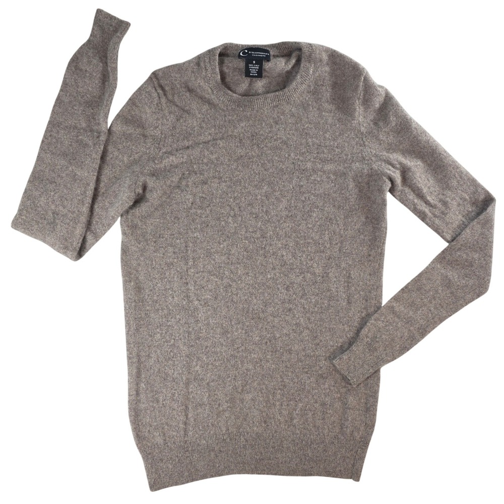 C by Bloomingdale's Women S Taupe 100% 2-Ply‎ Cashmere Crew Neck Sweater Heather